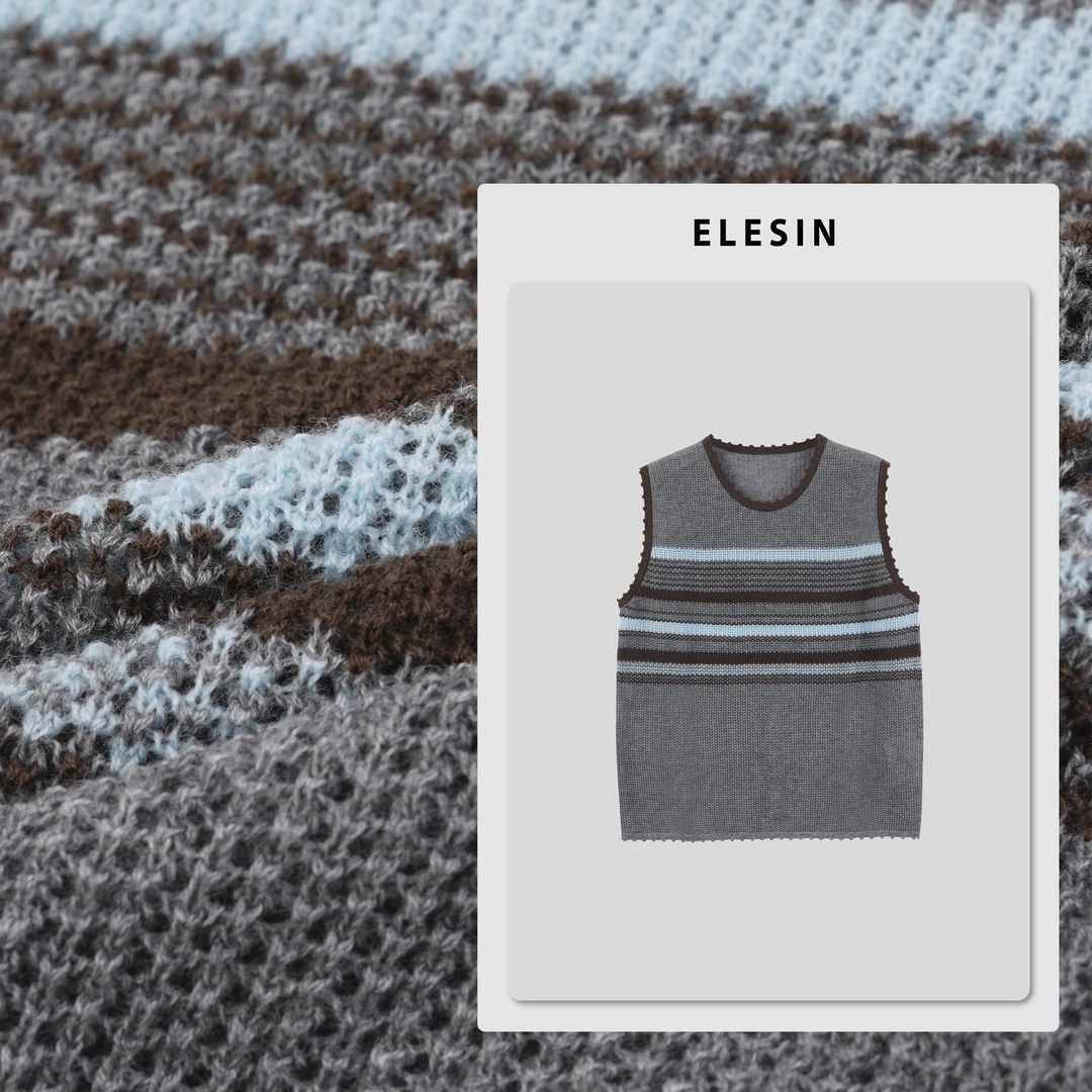 ELESIN【素纹】绵羊毛 时尚条纹无袖针织背心上衣 BX250450