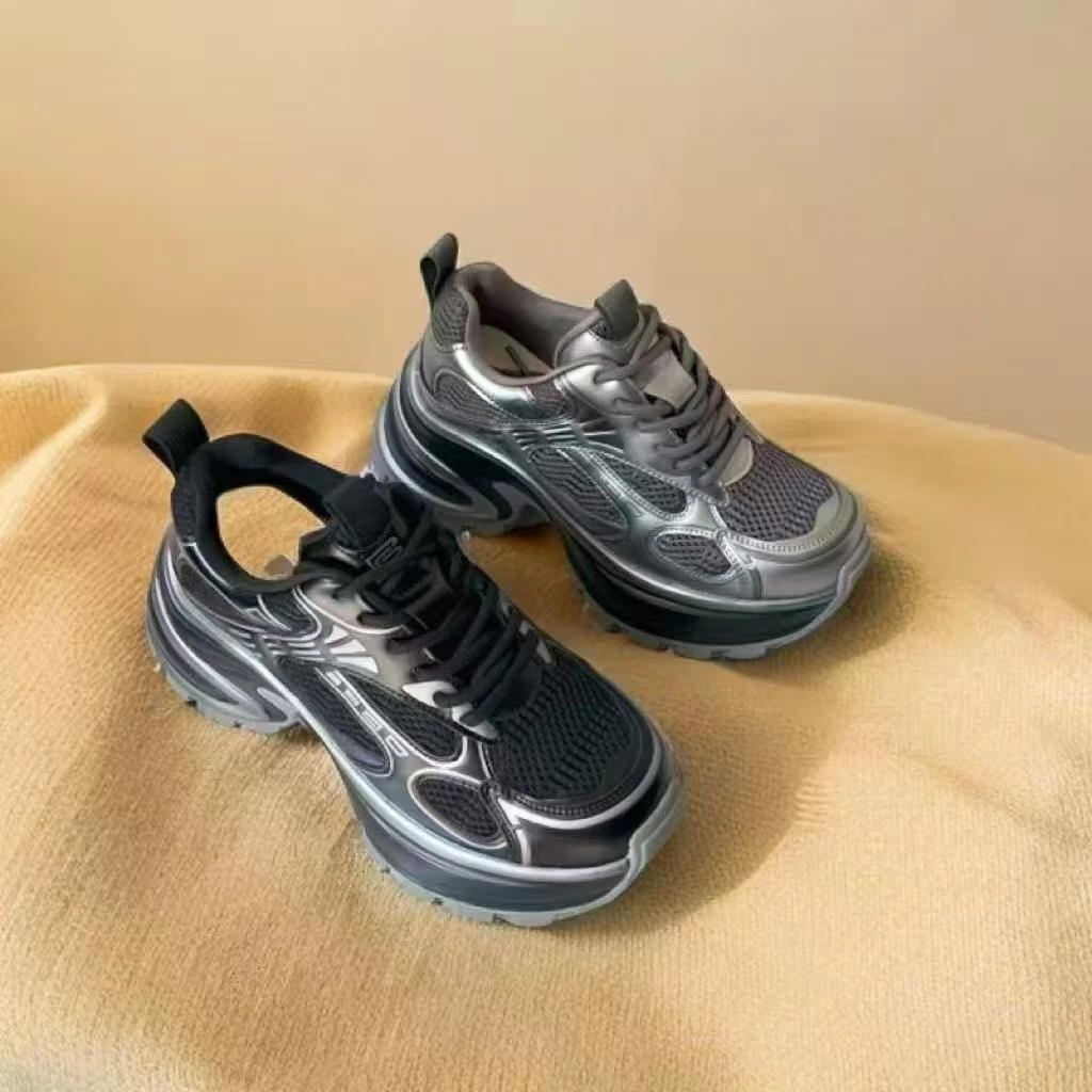 左她优质轻皮舒适休闲鞋女厚底潮流老爹鞋显高增高运动鞋80926