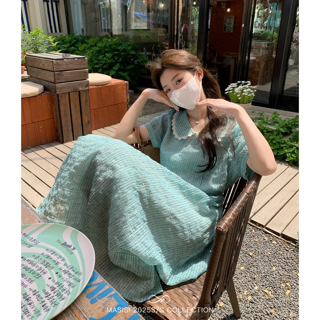 【宠粉回馈】马西西大码女装显瘦娃娃领连衣裙胖mm宽松长款短袖裙子