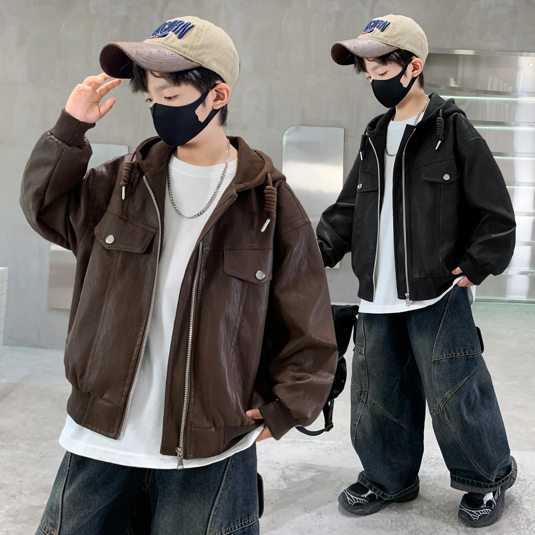 男童皮衣外套春秋款儿童洋气时髦休闲潮衣服中大童男孩秋季皮夹克