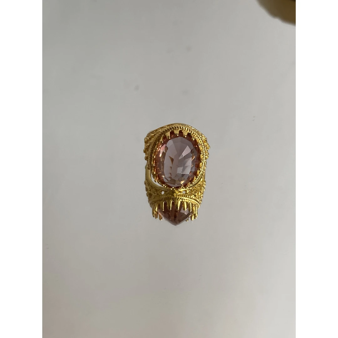 铜合金合成锆石戒指 高级时尚椭圆形粉色裸面戒指2982