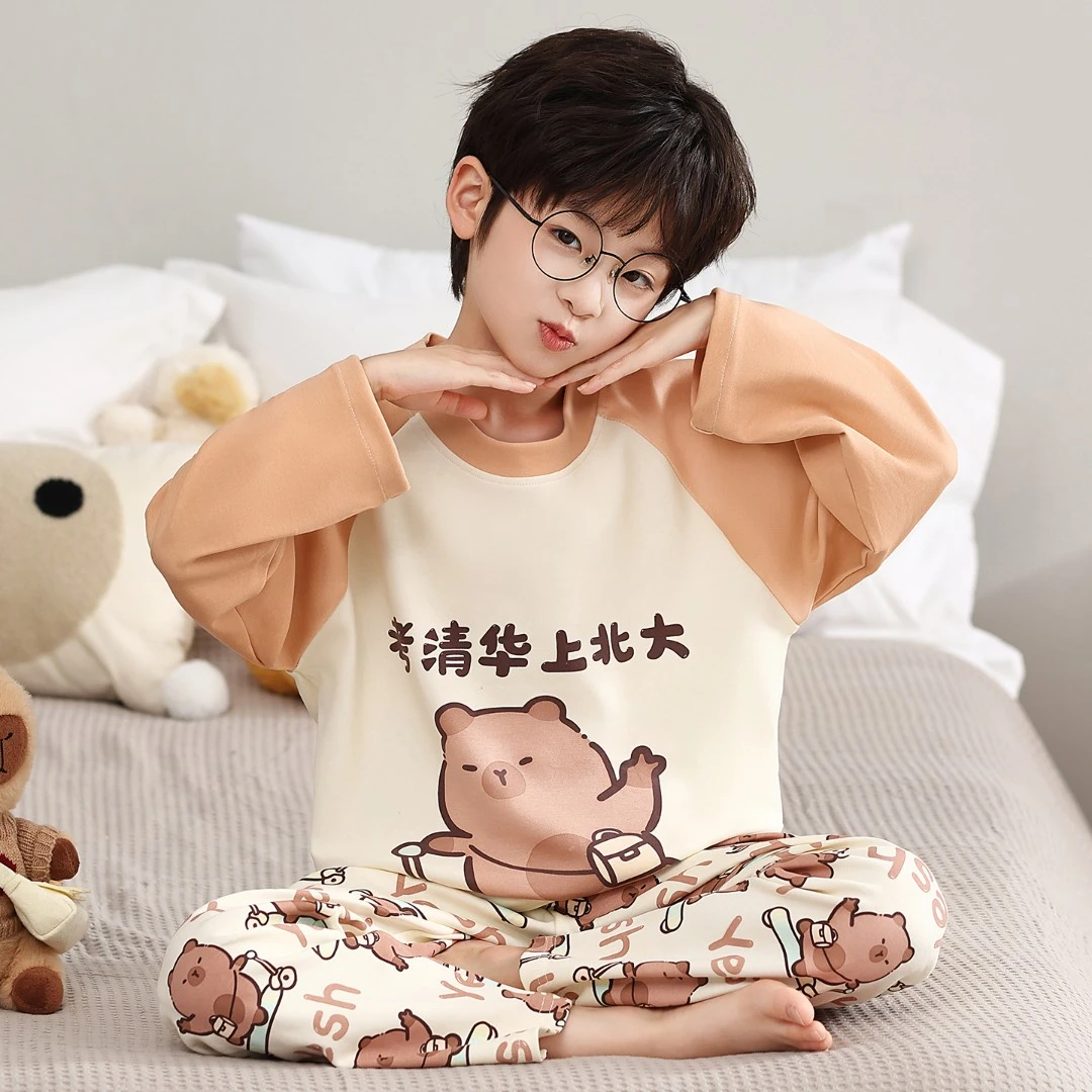 睡衣儿童男孩长袖长裤薄款中大童儿童宝宝卡通外穿儿童家居服套装