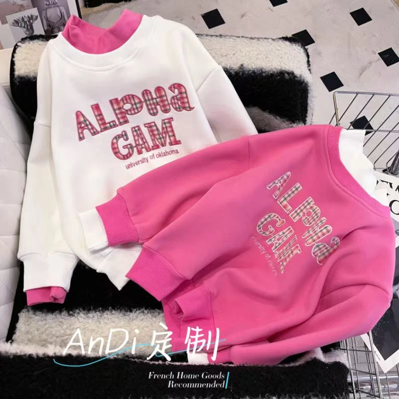 〖ANDI〗安迪女童中大童卫衣加厚字母刺绣圆领加绒时尚卫衣5331