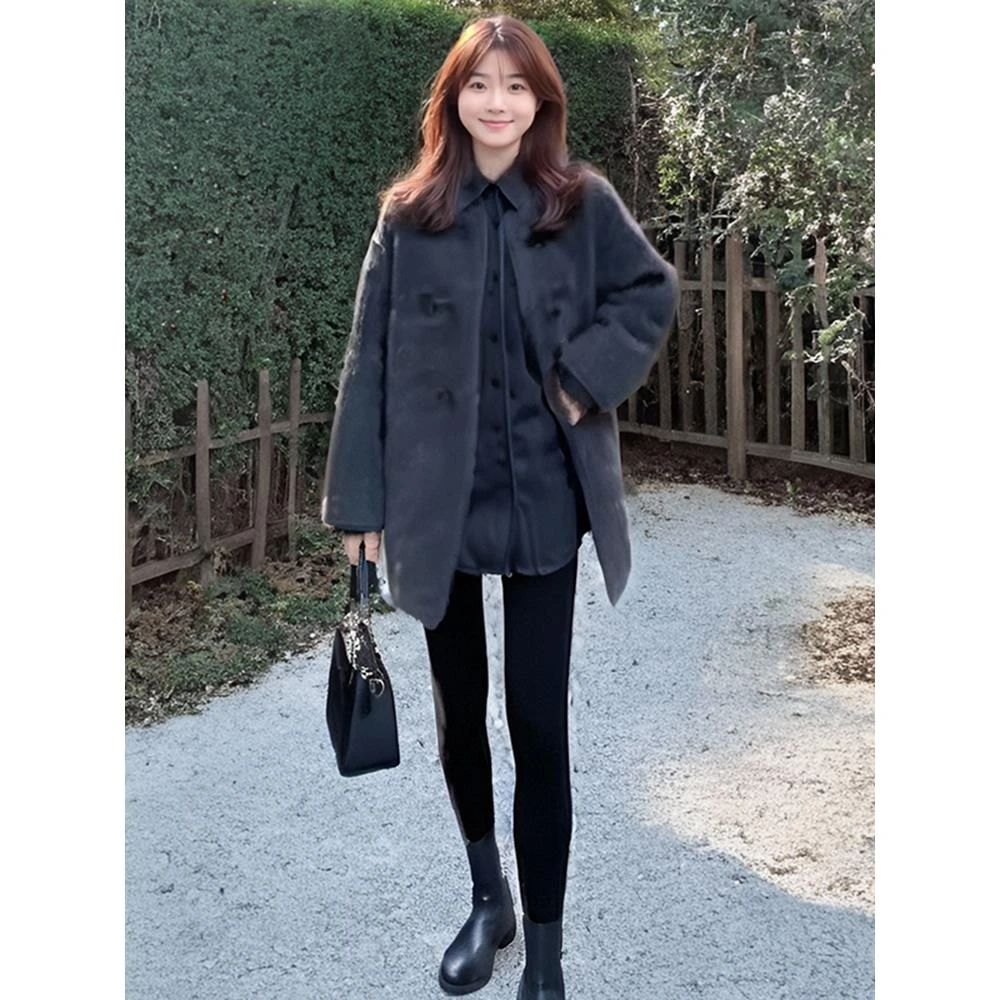 VONSRMAN灰色短外套女冬季2025新款时尚气质加厚宽松外搭