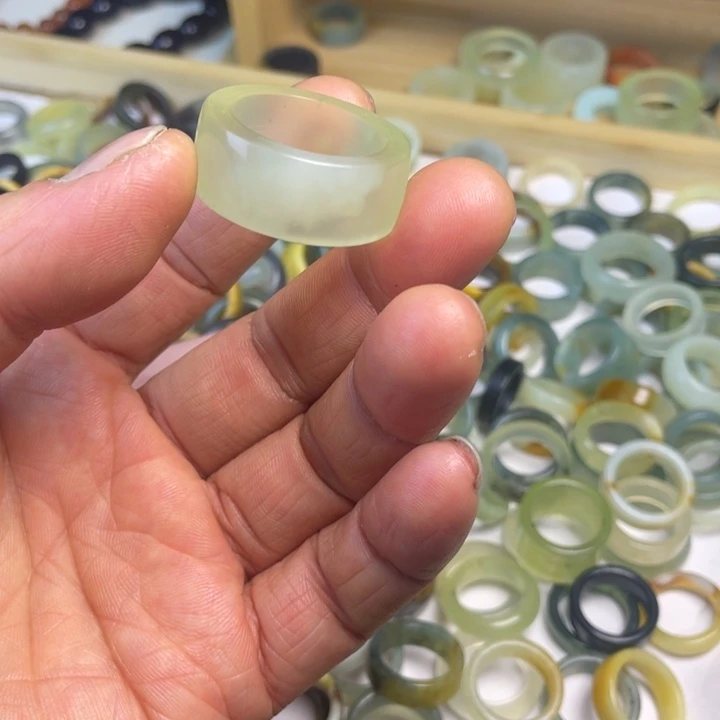 蛇纹石玉合金戒指22