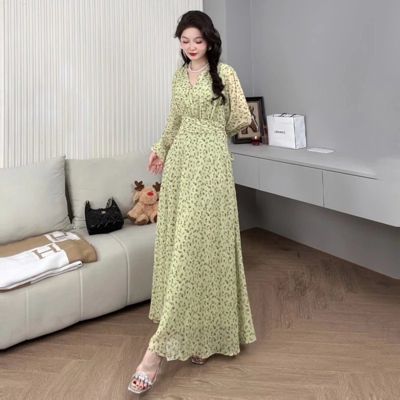 Saeda品牌女装欧若风新款法式风旅铃兰印花显瘦名媛连衣裙YF10045