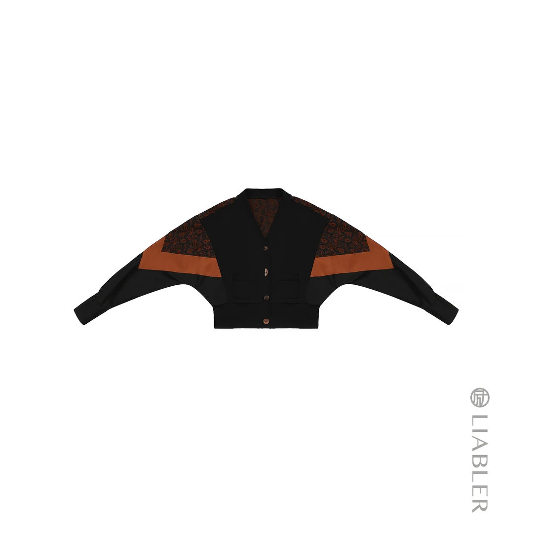 LIABLER/励 W25早秋面料拼接短款长袖外套 LAW241361S