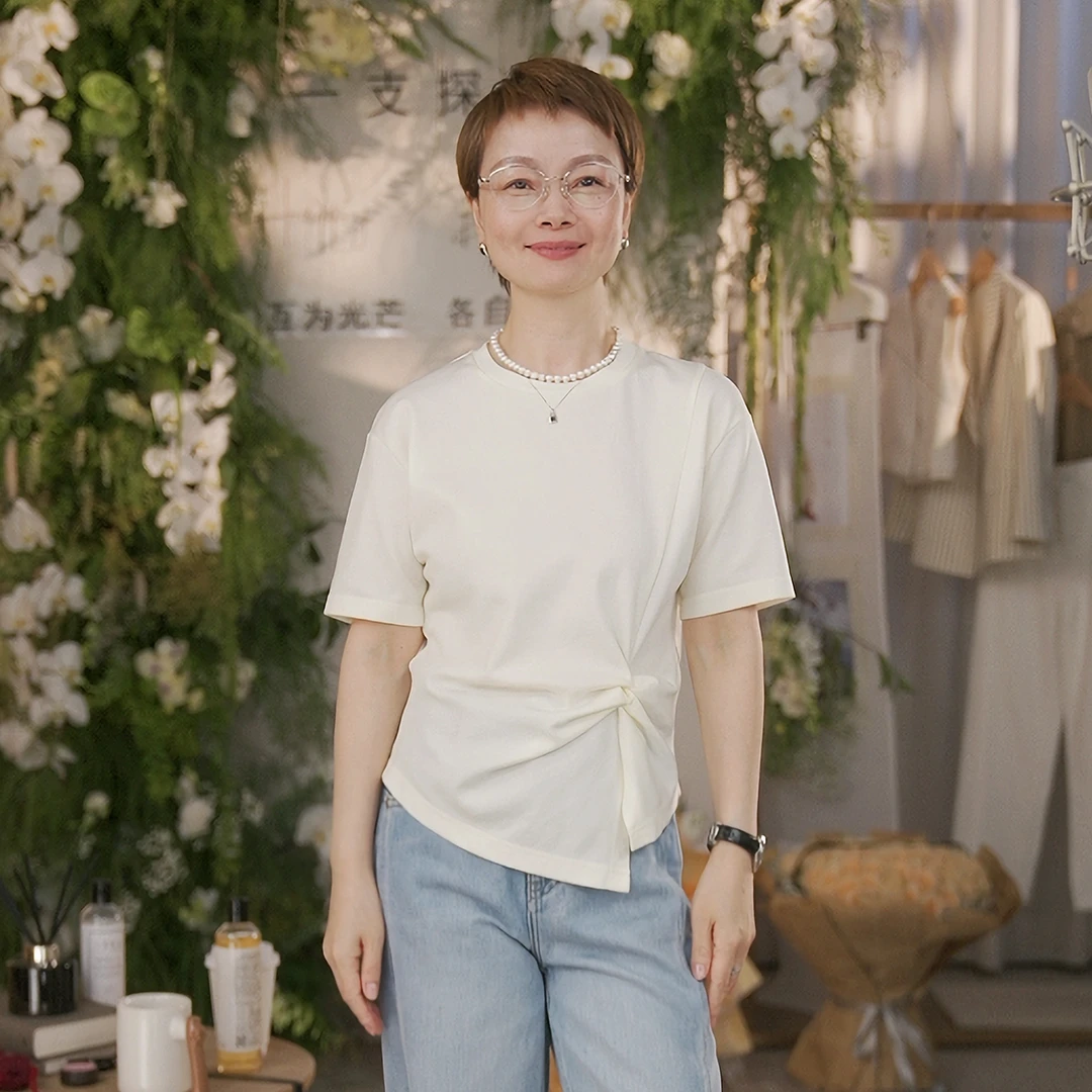 一支探戈丨小个子极简 艺术打褶不对称落肩短袖三醋酸T恤2520219