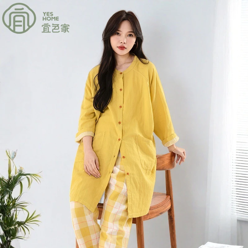 宜色家纯棉睡衣女款爆款2025新款春季大码长袖时尚休闲家居服套装
