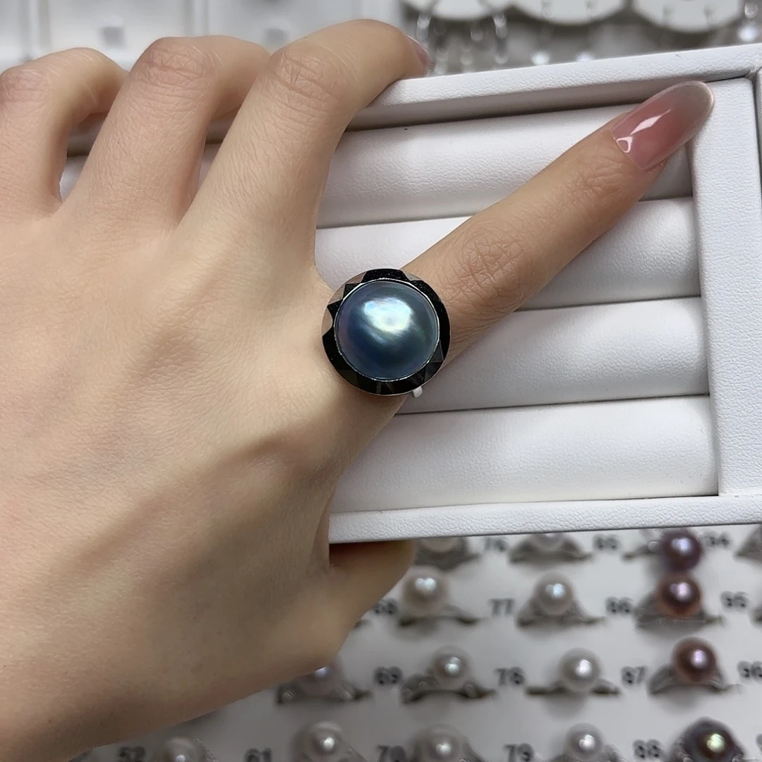 戒指银S925镶嵌淡水珍珠