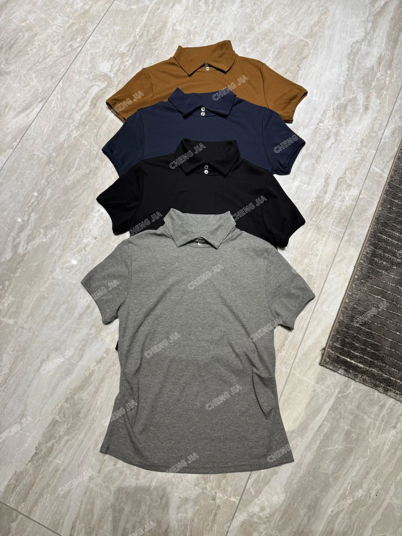 CHENGJIA-秋季新款高弹POLO领棉打底衫上衣女黑色