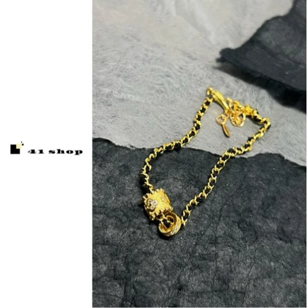 铜合金布艺手链 A109 金色黑绳手链时尚百搭气质经典素款