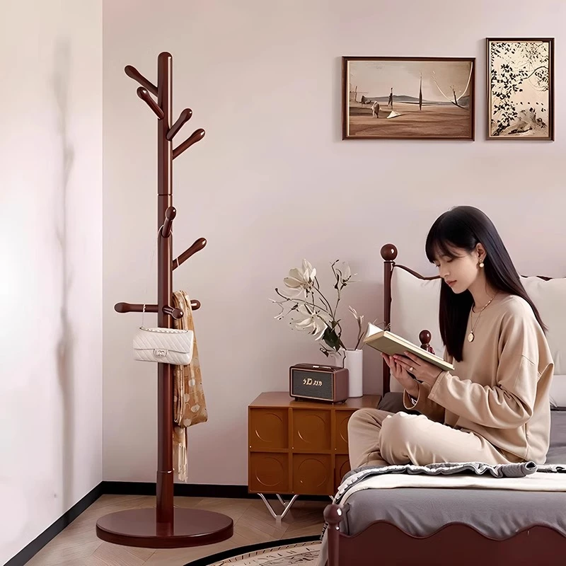 实木胡桃木质落地卧室挂衣架网红简易衣服挂架客厅立式主卧衣帽架