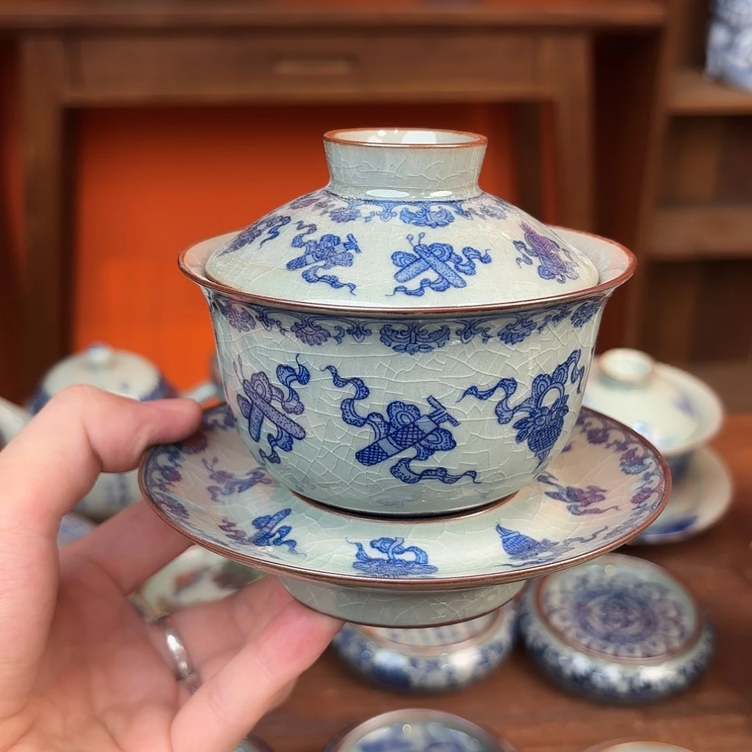 瓷片老陶泥开片盖碗