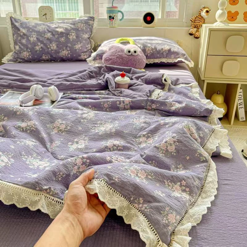 云感木棉双层纱四件套棉花边款被套软糯亲肤床品学生套件YBY