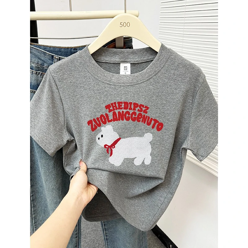 洋气印花正肩圆领短袖T恤女夏季2025年新款韩版休闲百搭半袖上衣