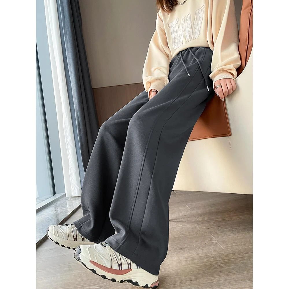 深灰色香蕉裤女秋冬新款加厚宽松高腰小个子垂感休闲弯刀阔腿裤子