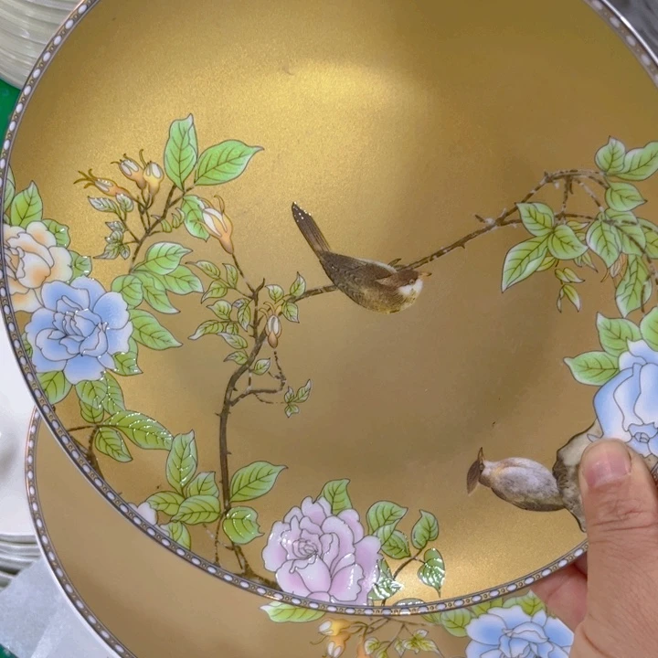 瓷片琴瑟和鸣八寸浅盘四个微瑕