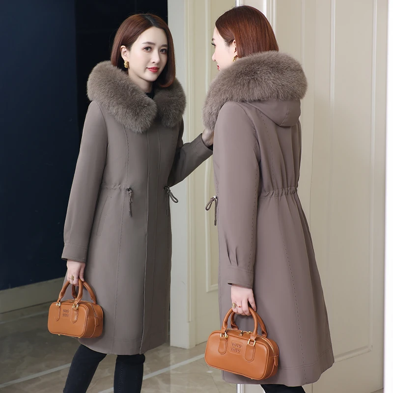 可拆卸派克服女2025冬季新款狐狸毛领獭兔毛加长内胆皮草外套大码
