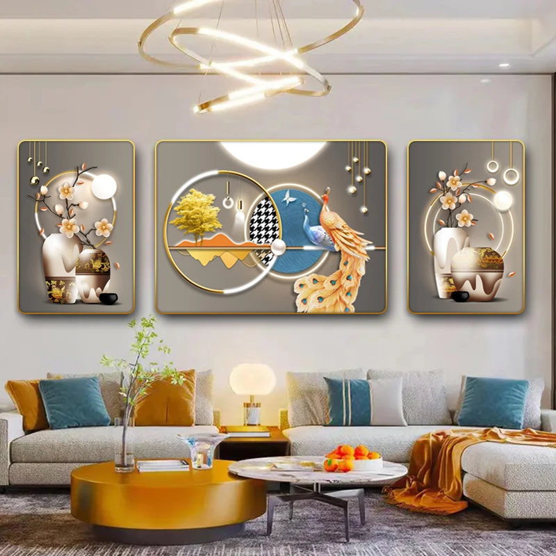 艺潮J49孔雀客厅背景墙挂画2025客厅画网红款上档次客厅挂画JL2