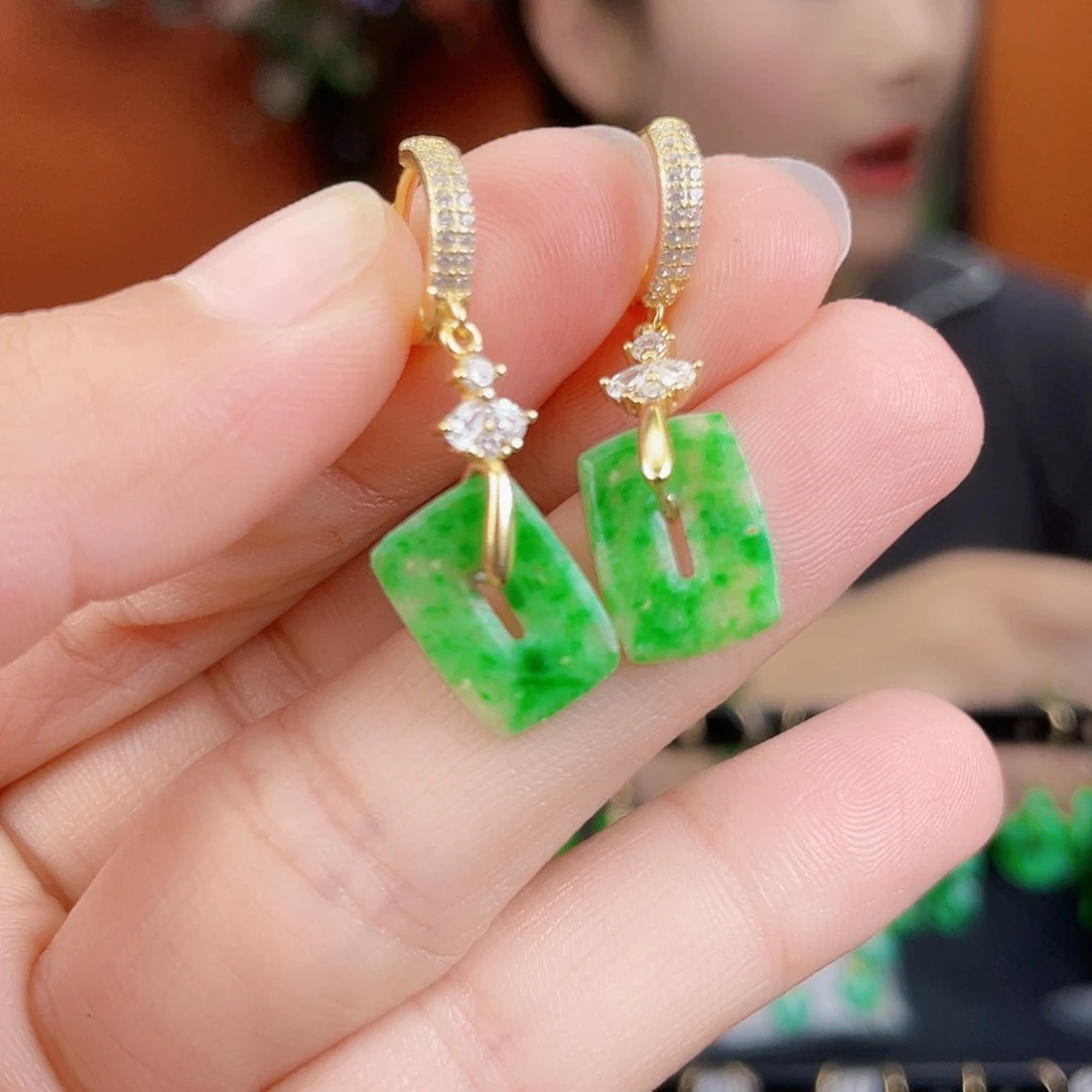 翡翠银S925镶嵌耳饰