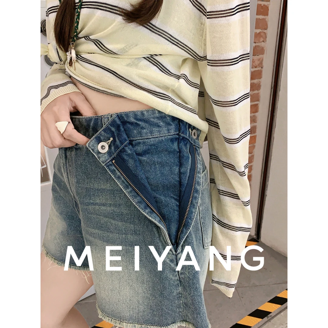 A美洋MEIYANG【商场同款】纸飞机短裤 莱赛尔牛仔棉A字牛仔裤-周四