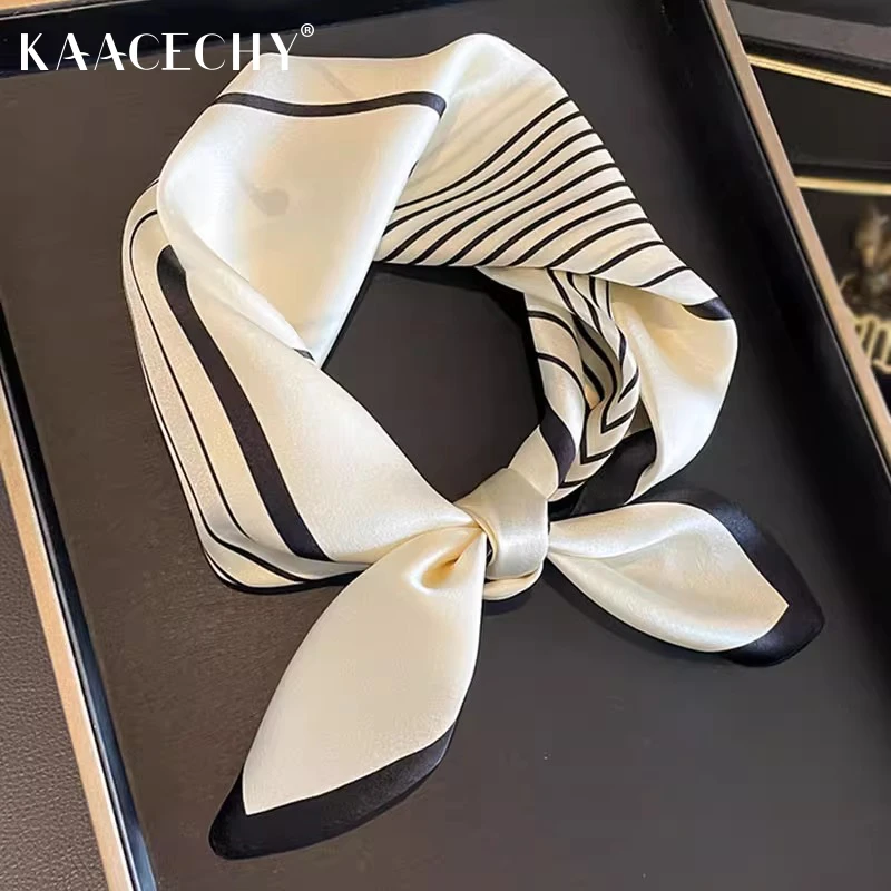 KAACECHY真丝高级感丝巾送长辈桑蚕丝条纹杭州丝绸女士百搭小方巾