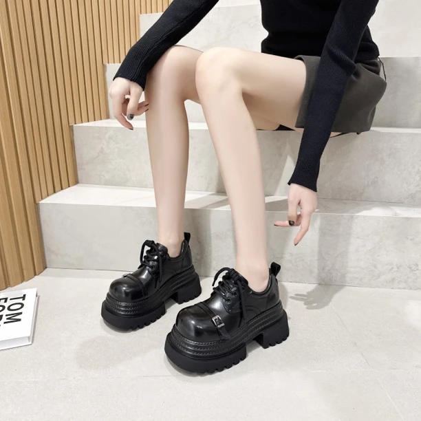 真皮时尚百搭系带增高厚底春季新款舒适乐福鞋296-58