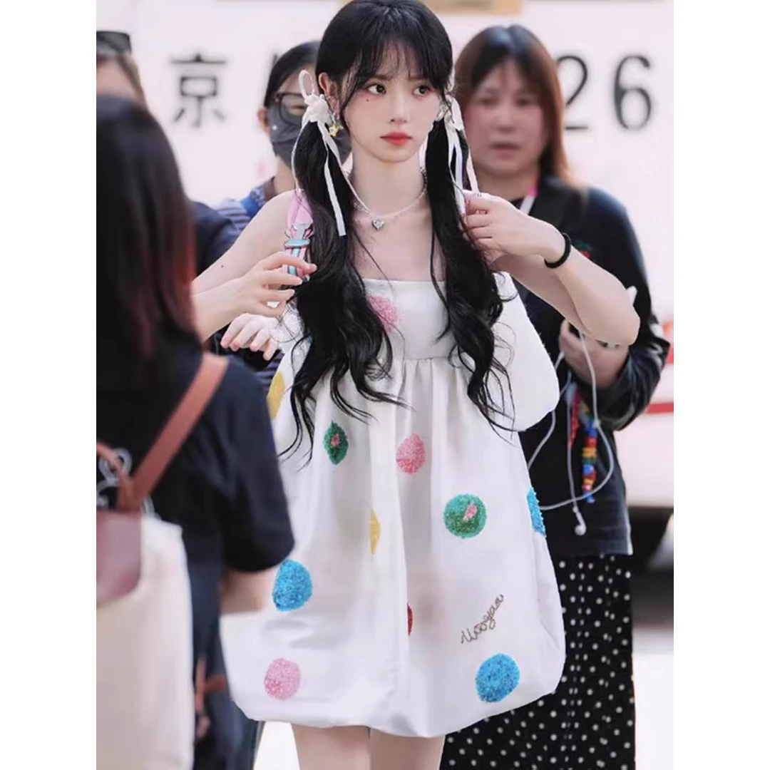 【夏季爆款】田曦薇同款重工刺绣亮片波点吊带裙少女感减龄彩色拍照