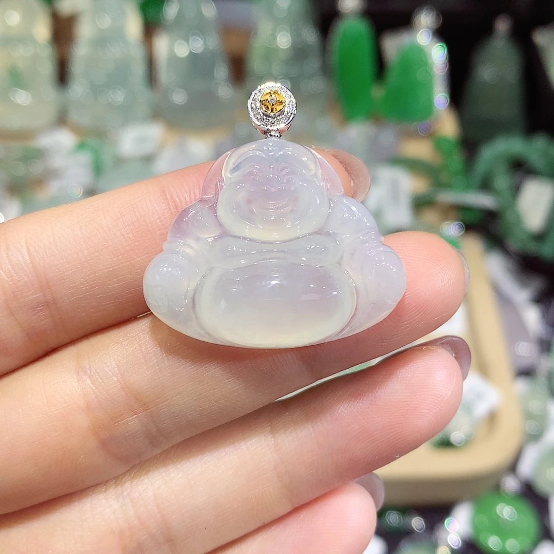 颈饰18K金镶嵌翡翠佛