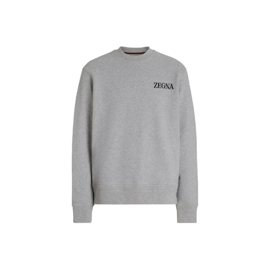 未使用 ZEGNA 杰尼亚 休闲百搭简约印花圆领卫衣 男士 灰色