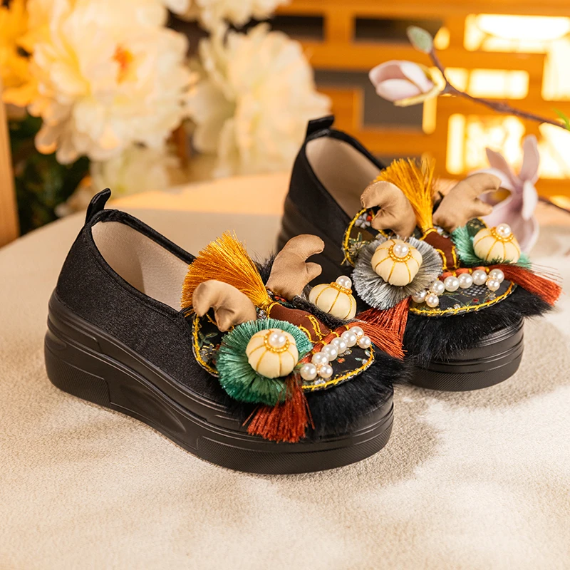 原创复古设计虎头鞋汉服增高鞋民族风女款春季新款龙头经典绣花鞋