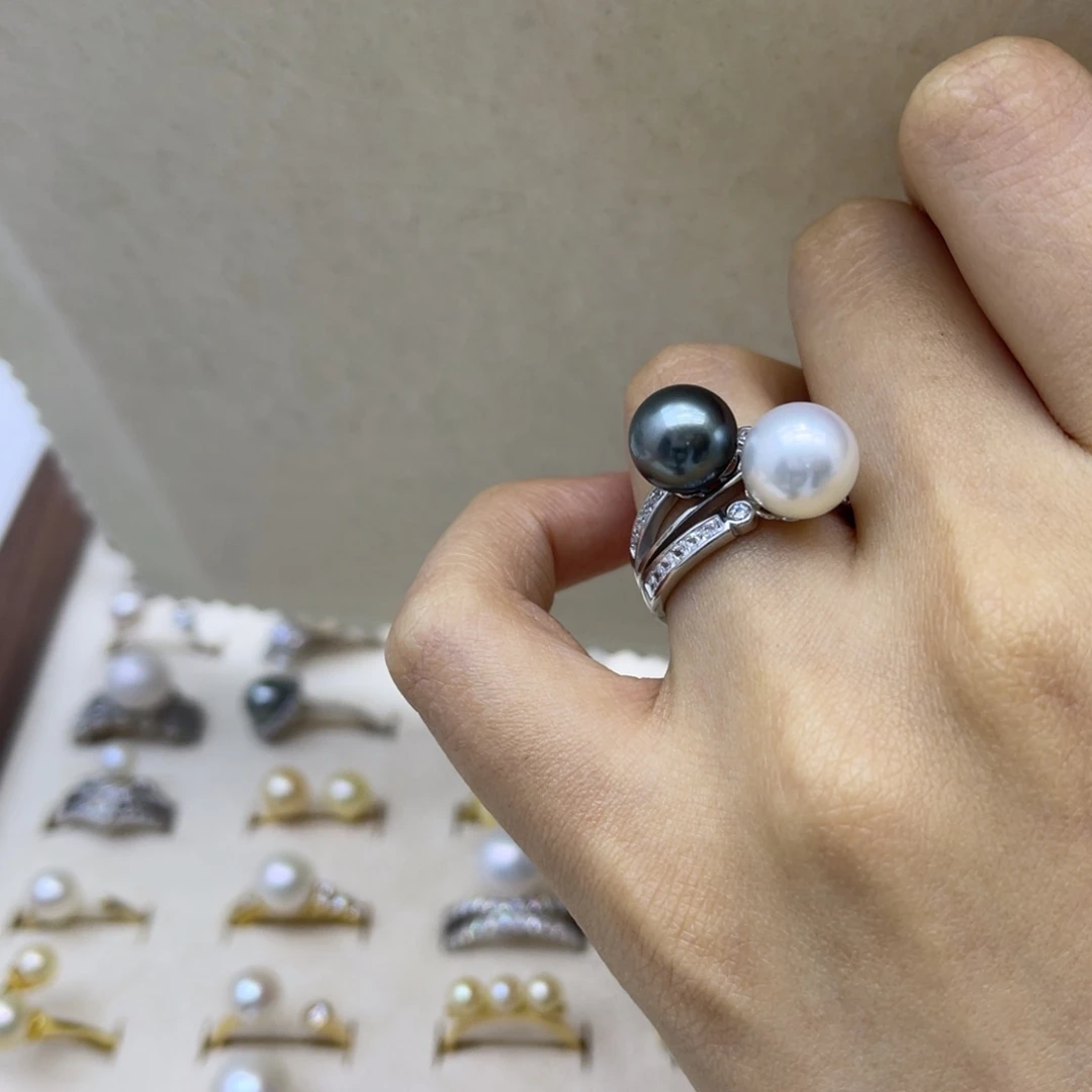 银S925镶嵌戒圈海水珍珠