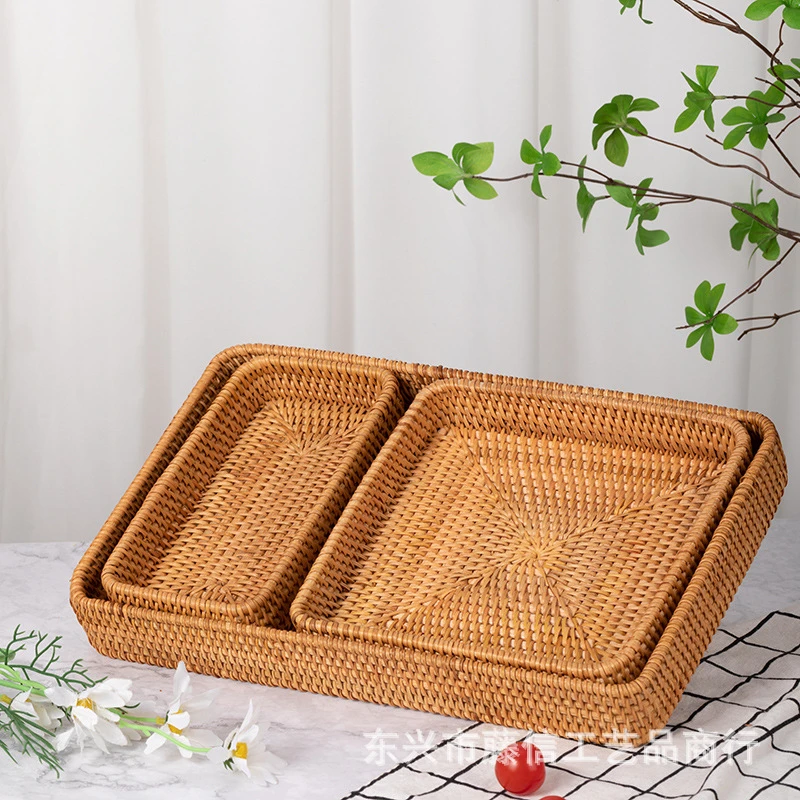 越南藤编草编编织收纳筐水果面包篮桌面化妆品收纳盒置物框收纳篮