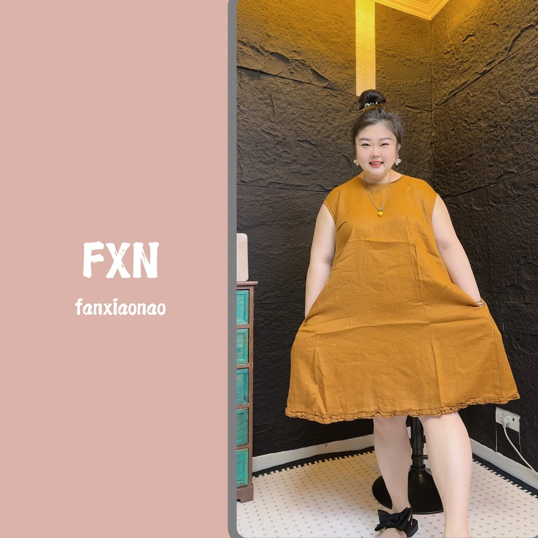 【FXN】大码夏季麻A版无袖连衣裙