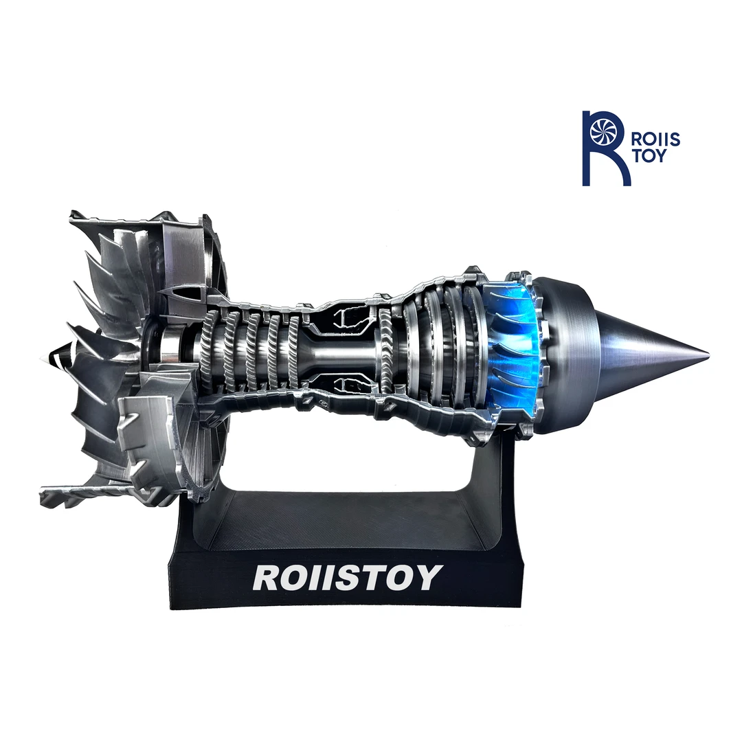 【原创正品】28CM电池灯光款 涡轮飞机引擎金属色拼装模型科技礼物