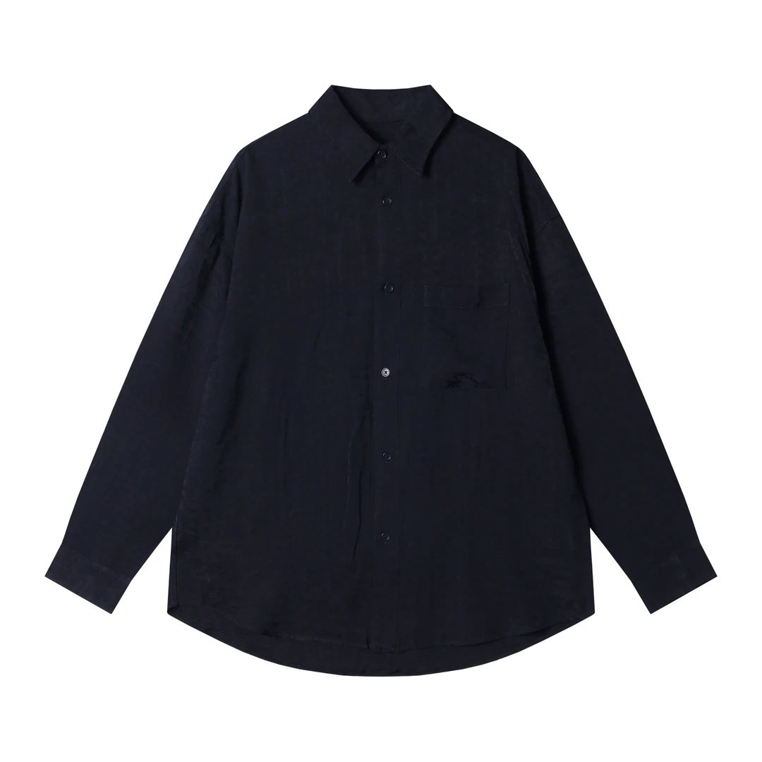 春夏新款时尚个性休闲基础通勤简约纯色百搭宽松高级感长袖衬衫