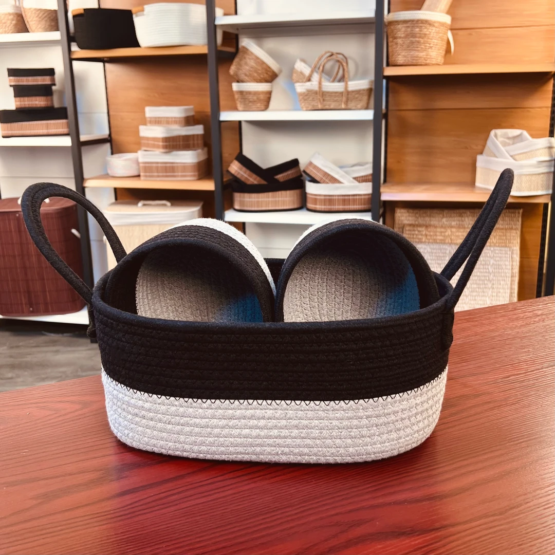 北欧简约风棉绳手工编织收纳筐大容量家用桌面零食玩具储物筐客厅