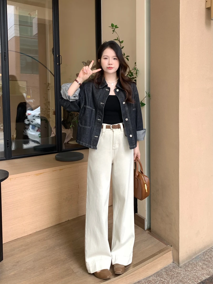 运补小个子秋冬杏色高腰显瘦遮胯修身窄版直筒阔腿裤直筒裤九分女