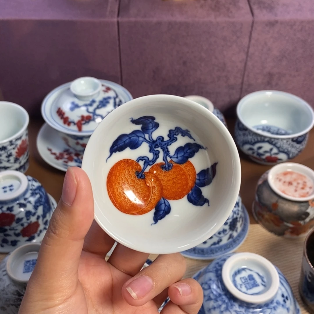 陶洪印慕名青花矾红荔枝小杯杯