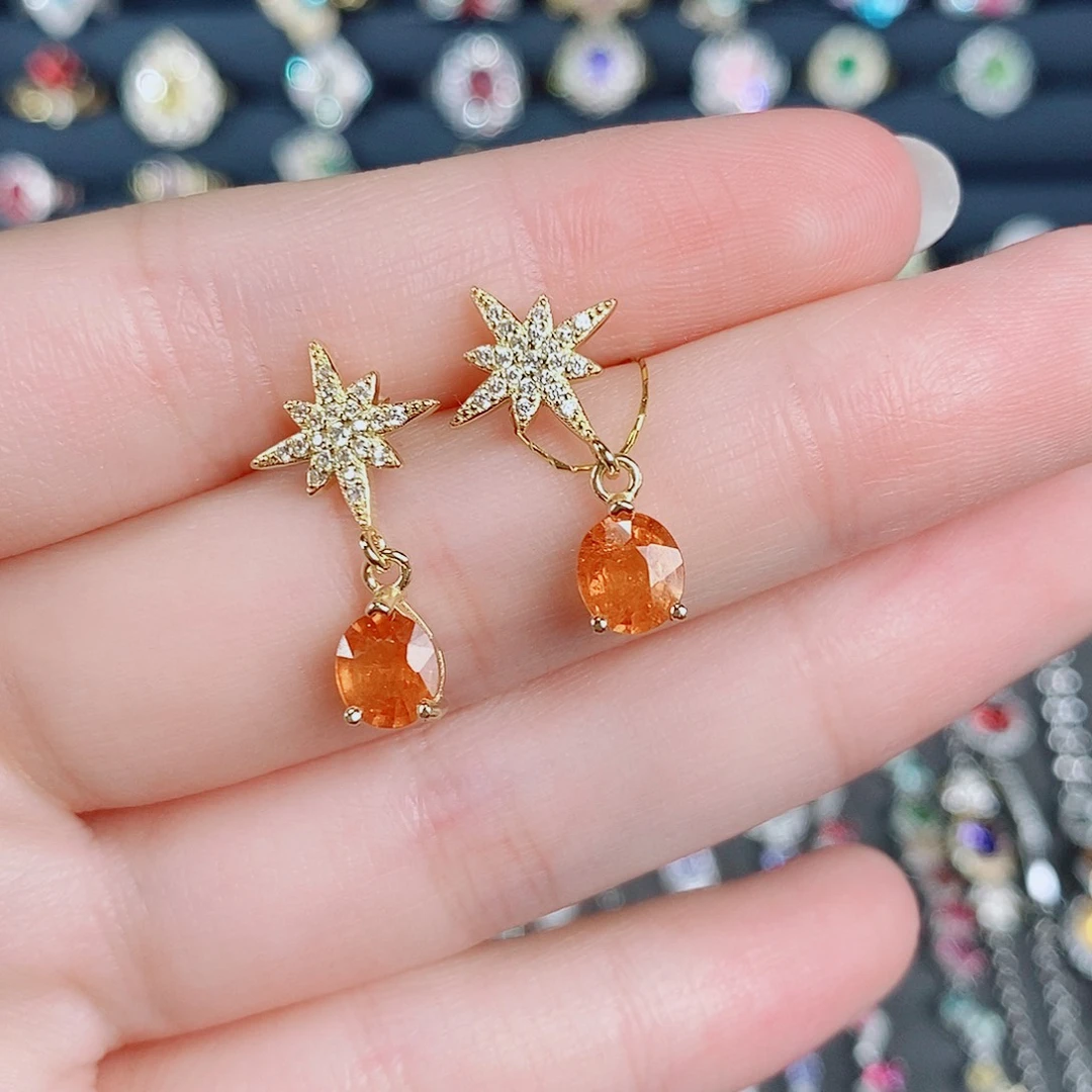 银S925镶嵌石榴石（芬达石）耳饰