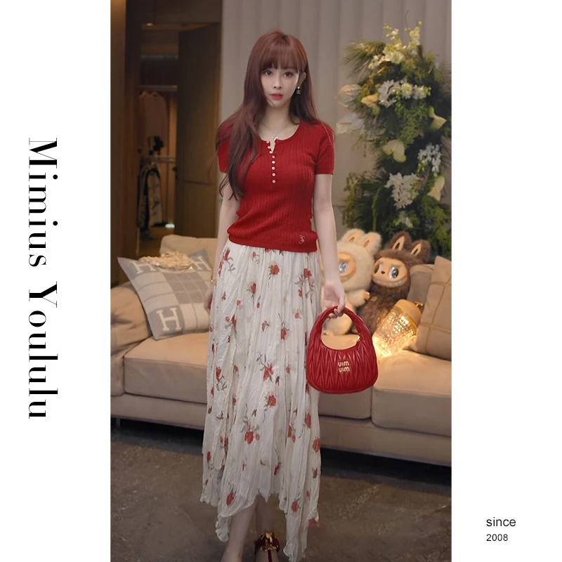 【mimius】喵喵 玫瑰之约浪漫优雅短袖上衣+玫瑰半裙 WG05056