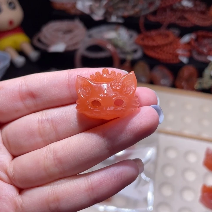 南红玛瑙未镶嵌配饰猫猫面具2203不打孔