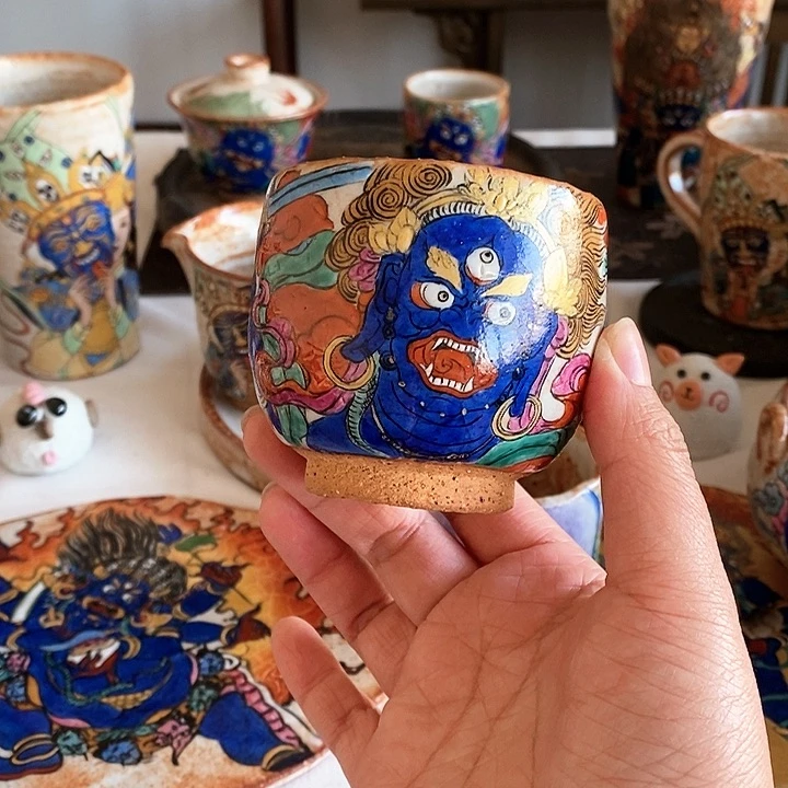 手工手绘不动明王茶杯