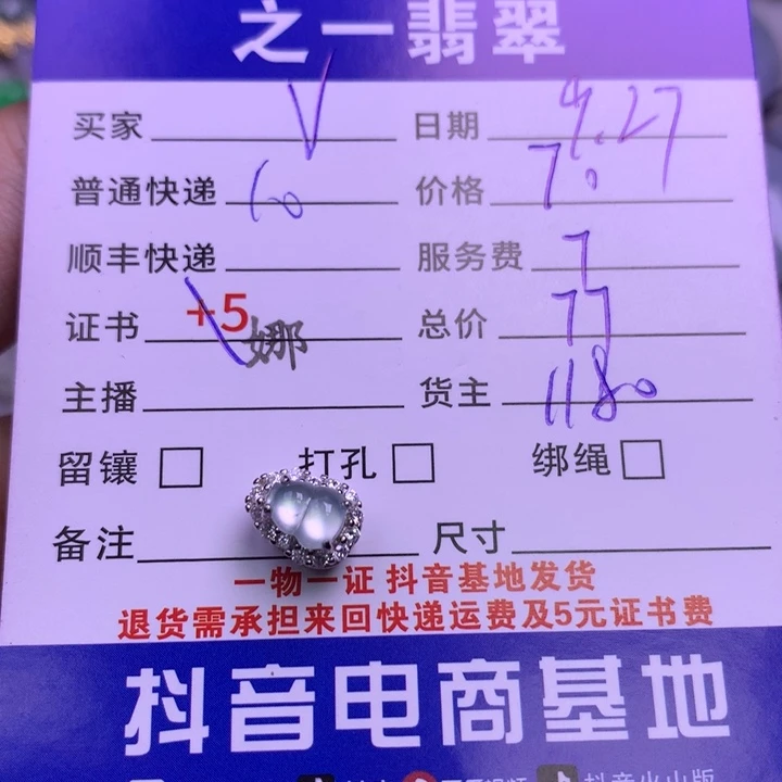 颈饰银S925镶嵌翡翠V**O