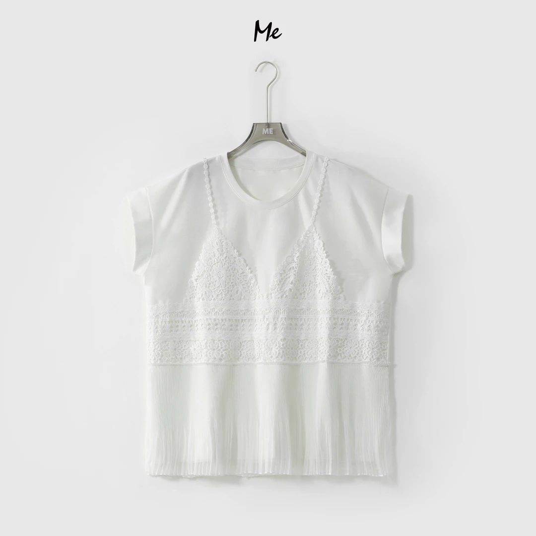 ME【恋夏】浮雕刺绣风琴褶透气显瘦舒适时尚百搭休闲上衣MESS4631