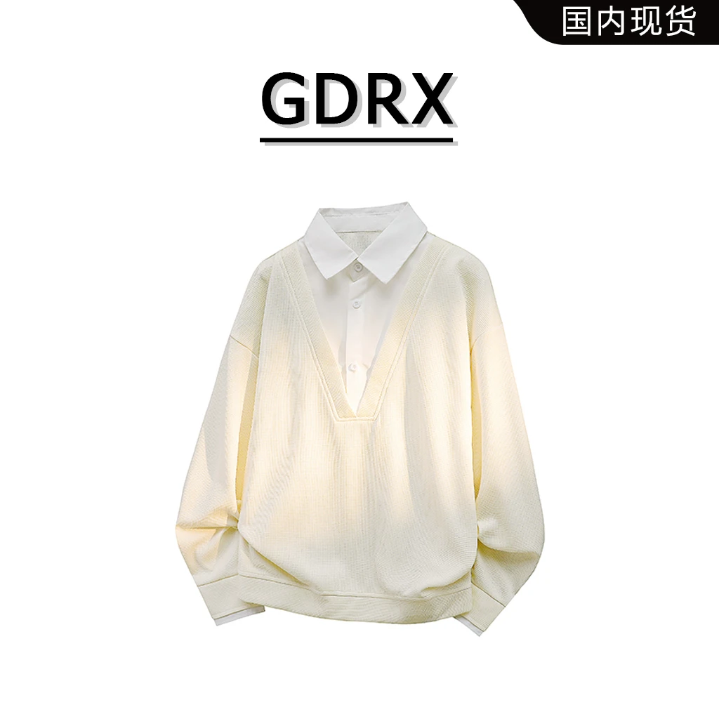 GDRX美式假两件宽松男士卫衣2026春季新款大码小众设计感长袖上衣