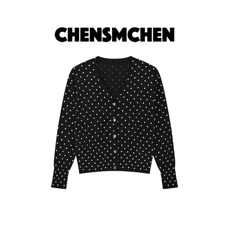 CHENSMCHEN 波点长袖毛针织衫女时尚宽松显瘦开衫上衣CSZ7172QQ