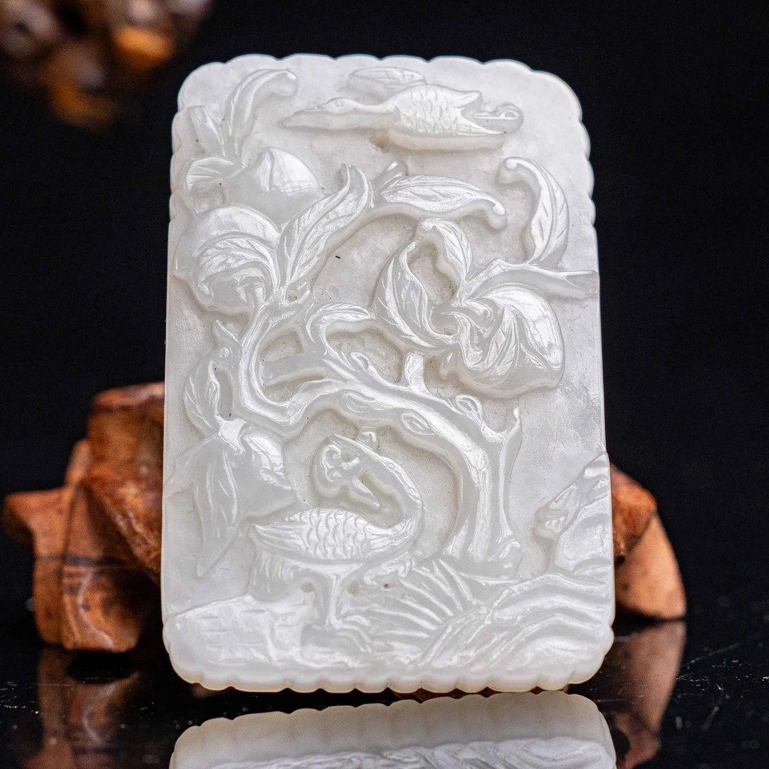 清代和田玉鹤纹玉牌-NX