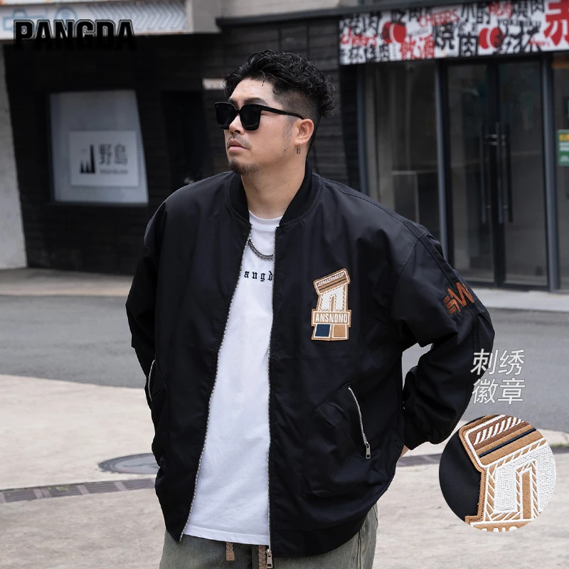 【飞行刺绣显瘦夹克】PANGDA大码男装秋冬宽松潮流加肥防风保暖外套